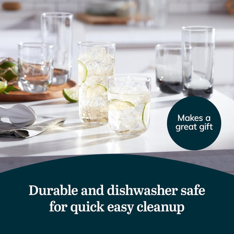 Libbey Polaris glasses beside common kitchen items showing size and storage convenience benefit
