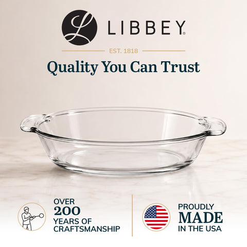 Libbey pie plate held in hand beside a ruler showing true 9-inch scale