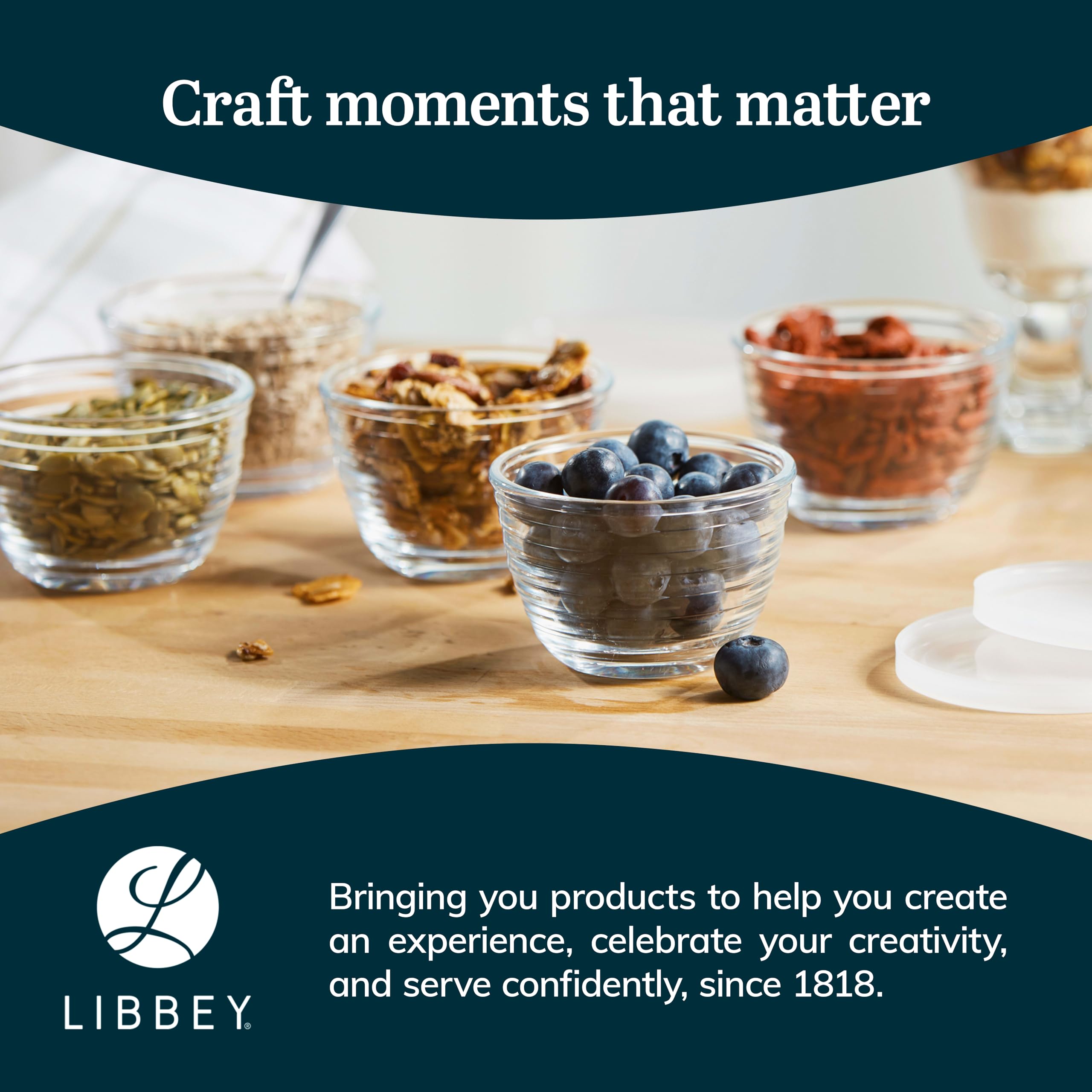 Libbey bowl beside hand and apple for scale showing compact 6.25-ounce portion size