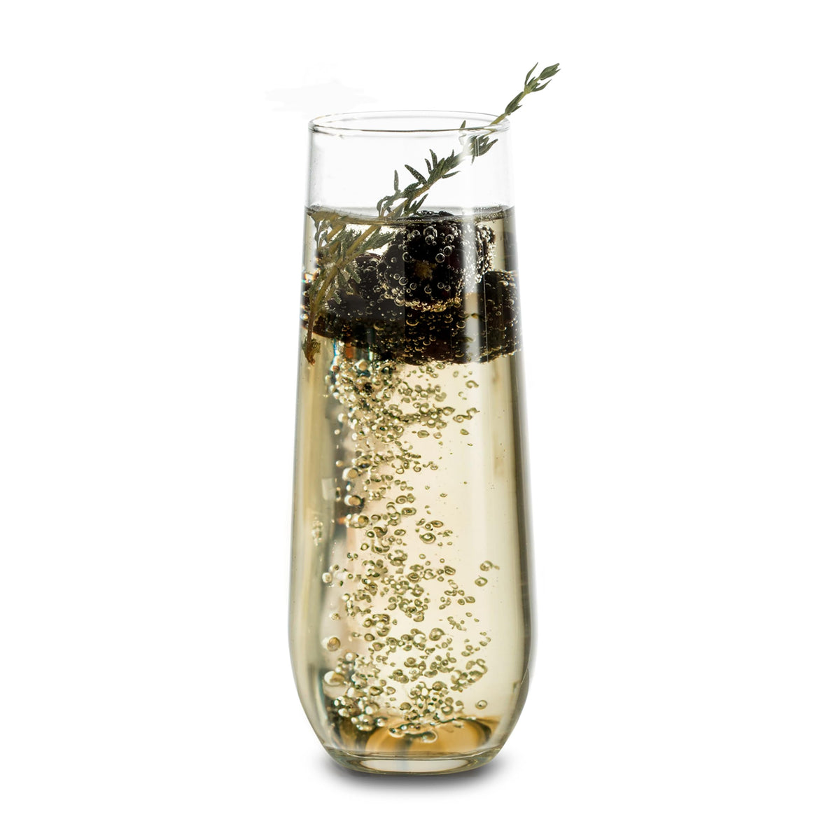 Libbey stemless flutes front view showing clear glass and elegant shape benefit: polished look