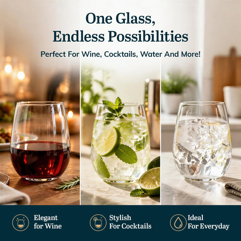 Libbey stemless glasses inside dishwasher illustrating easy cleanup
