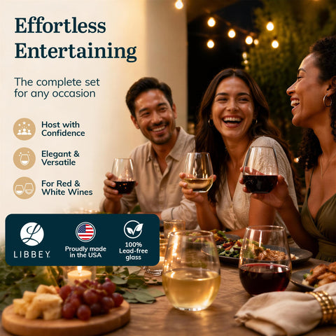 Libbey stemless glass with red wine highlighting aroma enhancement
