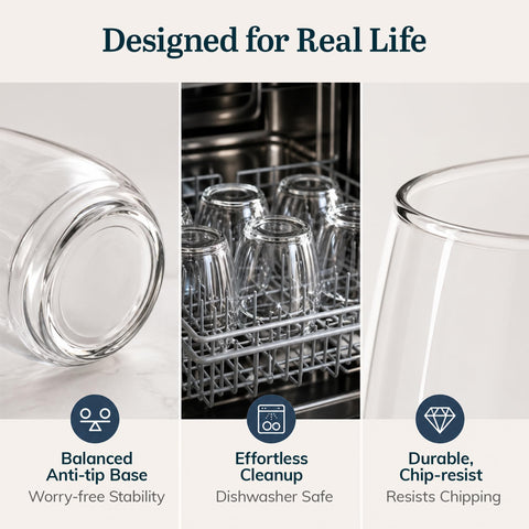 Libbey stemless glass with white wine emphasizing chilled presentation