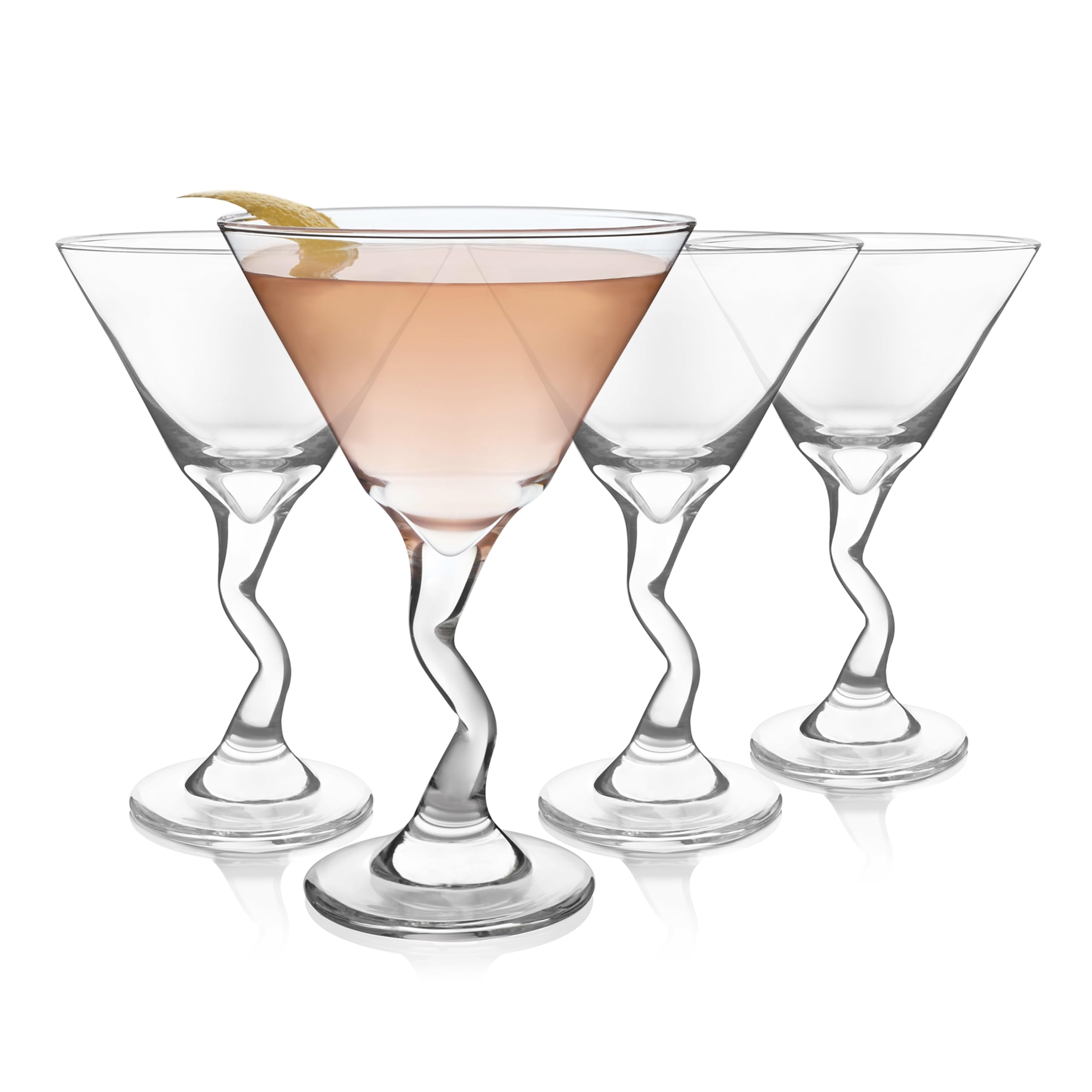 Libbey Z‑stem martini glass front view showing clear bowl and twisted stem, elegant presentation