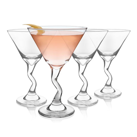 Libbey Z‑stem martini glass front view showing clear bowl and twisted stem, elegant presentation