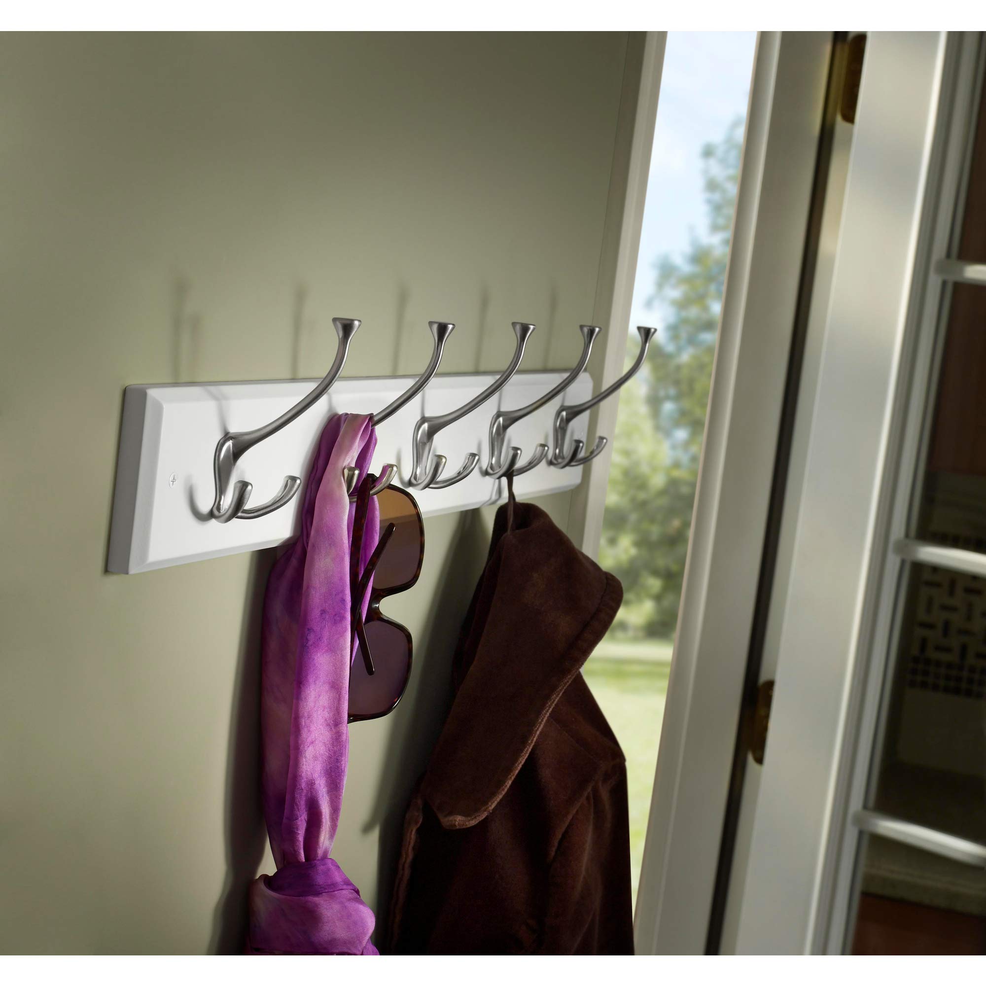 Liberty close-up of satin-nickel hooks highlighting durable finish