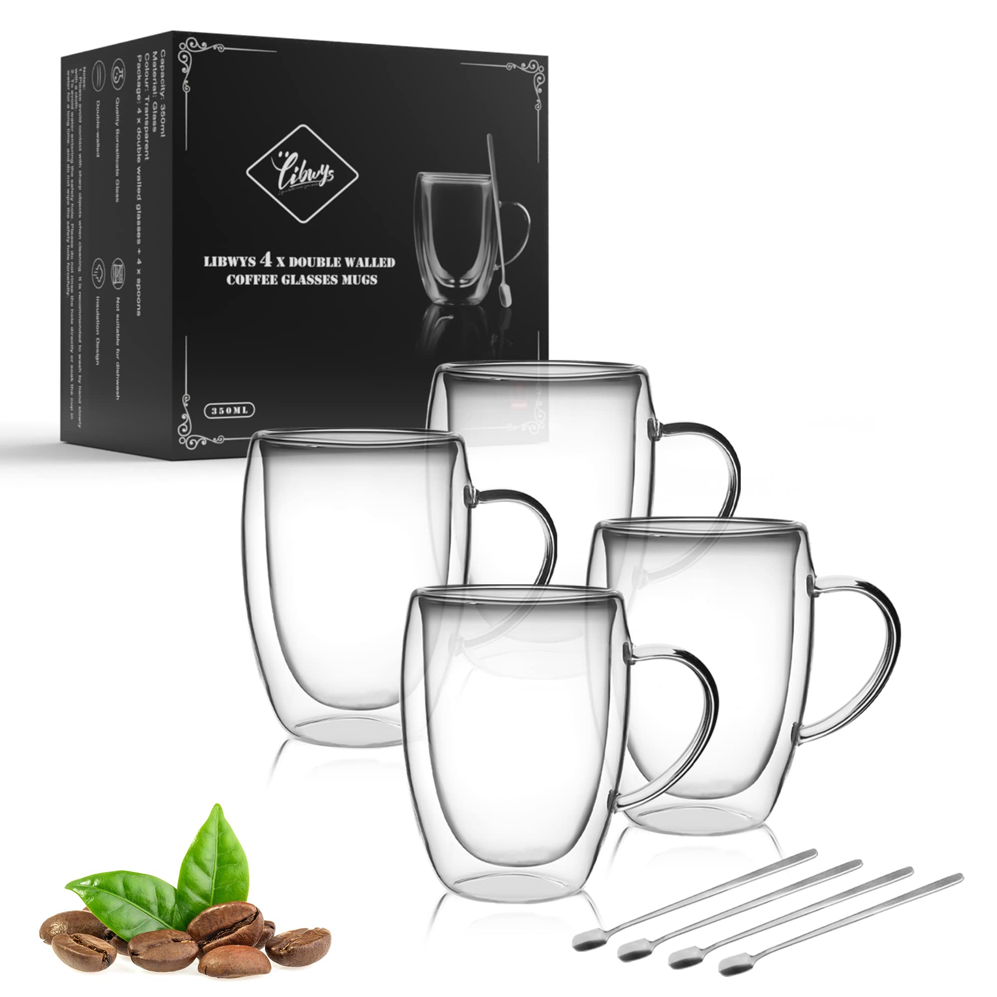 LIBWYS front view of four boxed glass cups showing elegant packaging and gift-ready design