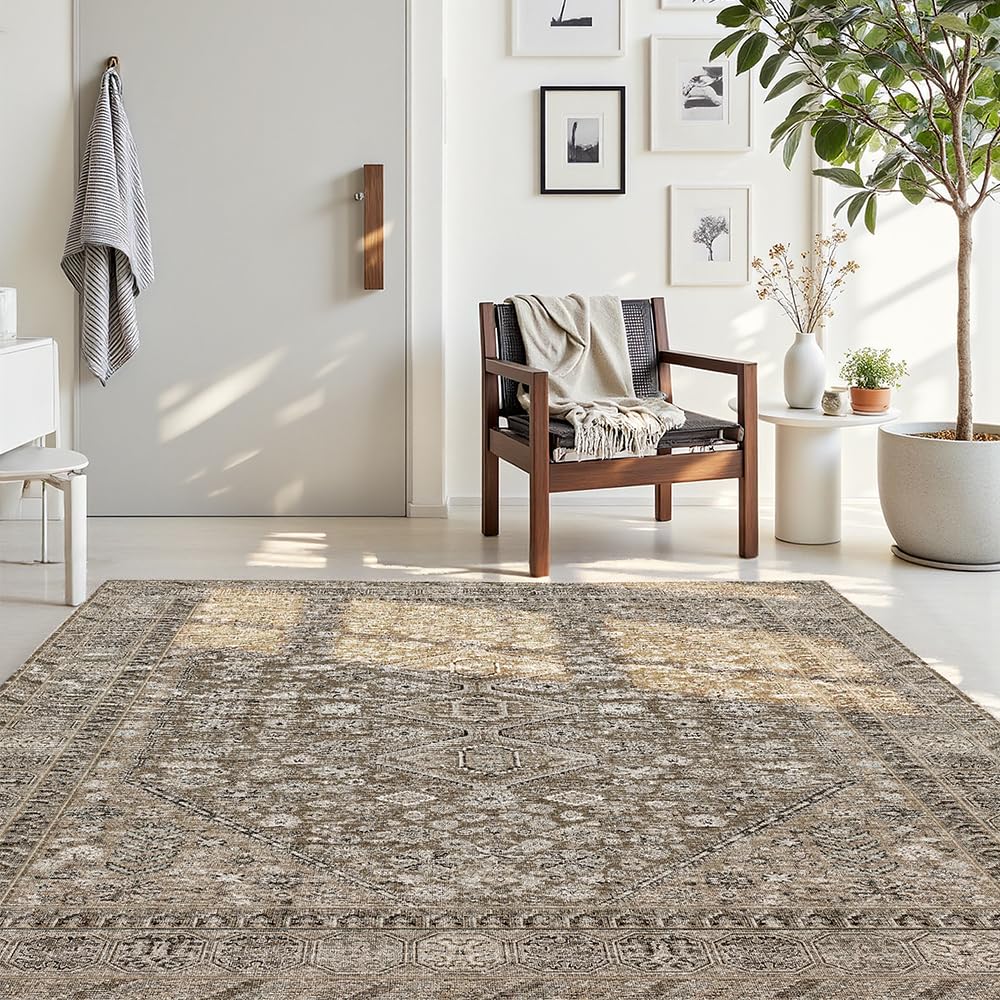LIDALL front view showing vintage print and warm beige tones for style