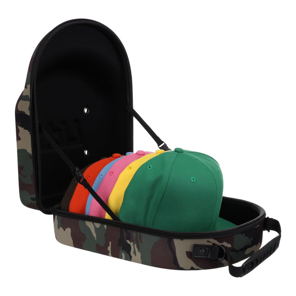 Lids front view of camo denim hat case protecting hats