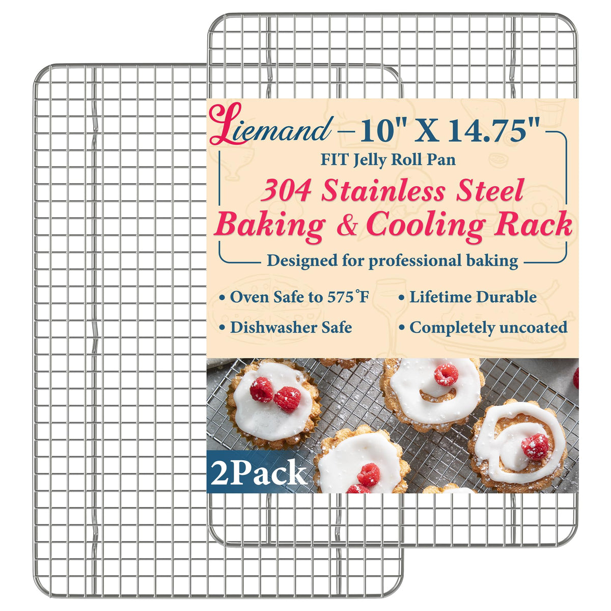 LIEMAND front view rack showing sturdy frame and pan fit benefit