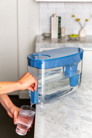 LifeStraw pitcher on kitchen counter showing stylish countertop presence