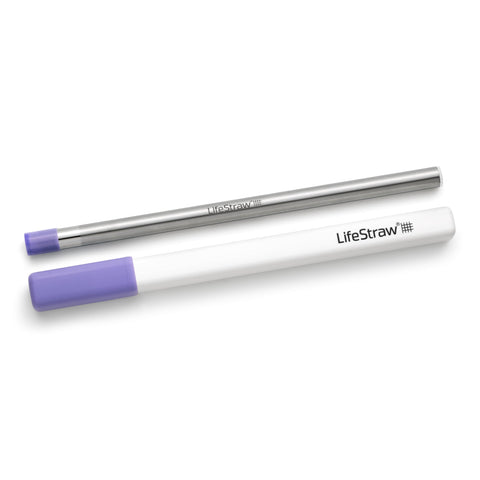 LifeStraw Sip front view showing thistle purple stainless straw and case, convenient portability