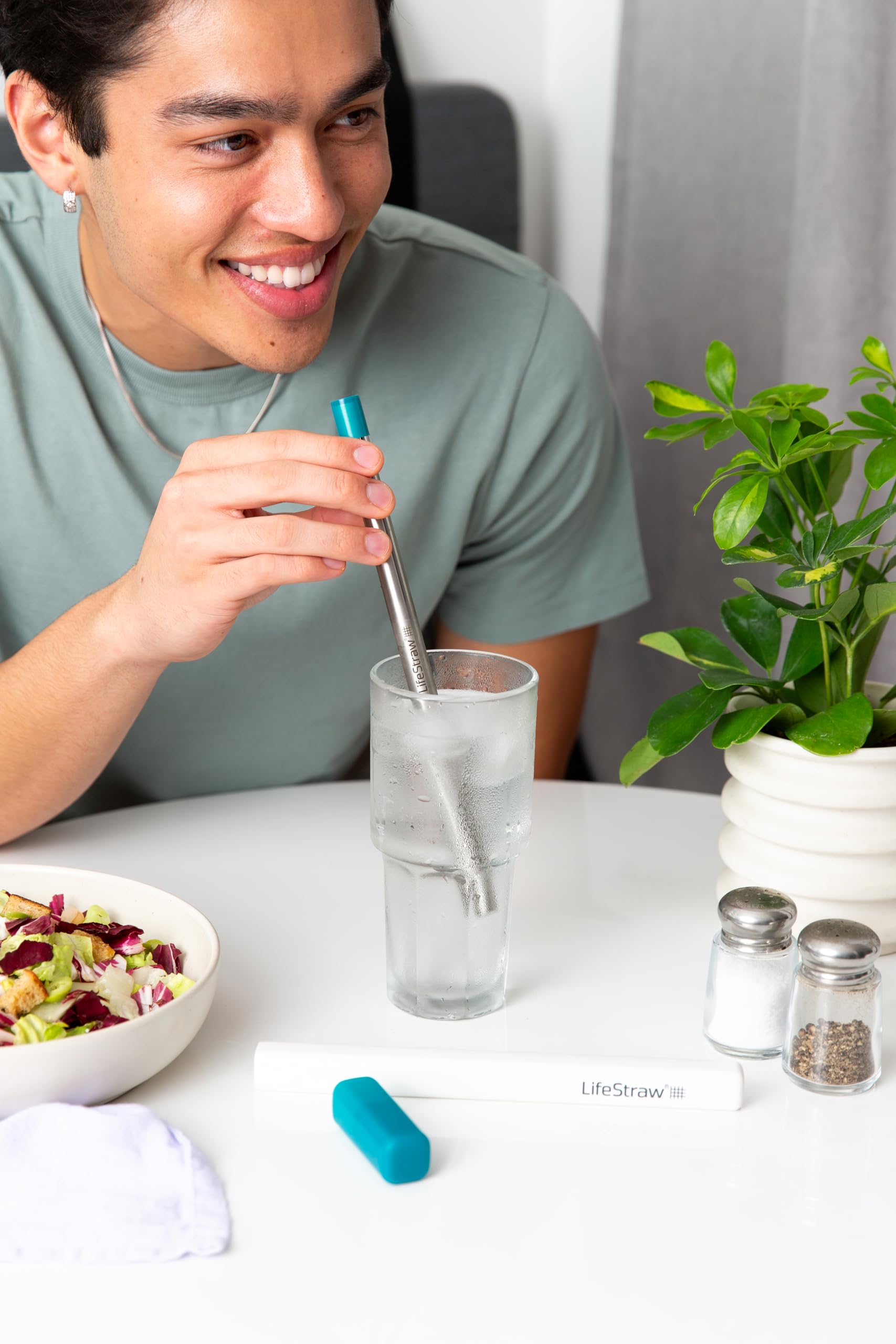 LifeStraw Sip stainless steel surface close-up, showing durable corrosion-resistant benefit