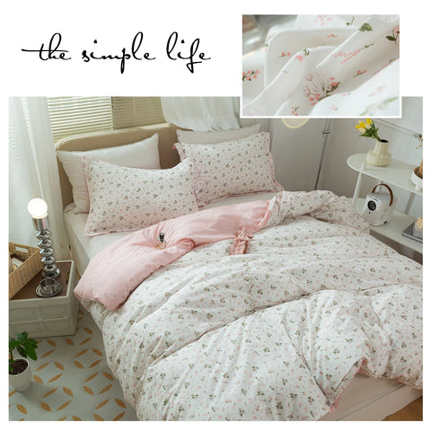 LifeTB styled bedroom scene showing cozy garden-inspired bedding aesthetic