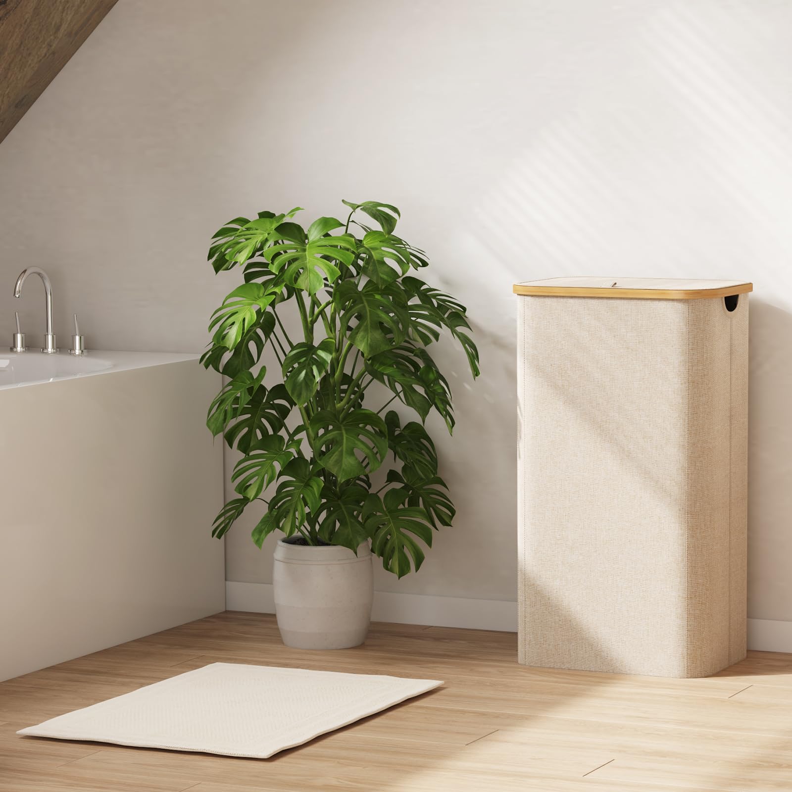 Lifewit laundry basket placed in a dorm bedroom for space-saving benefit