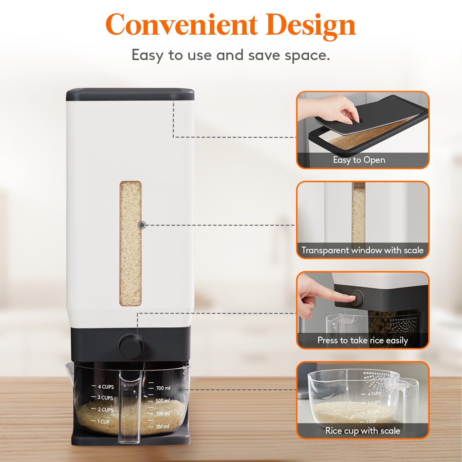 Lifewit button action dispensing rice for convenient one-hand use
