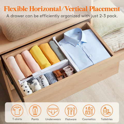 Lifewit divider used vertically to separate socks and underwear for efficient drawer layout benefit