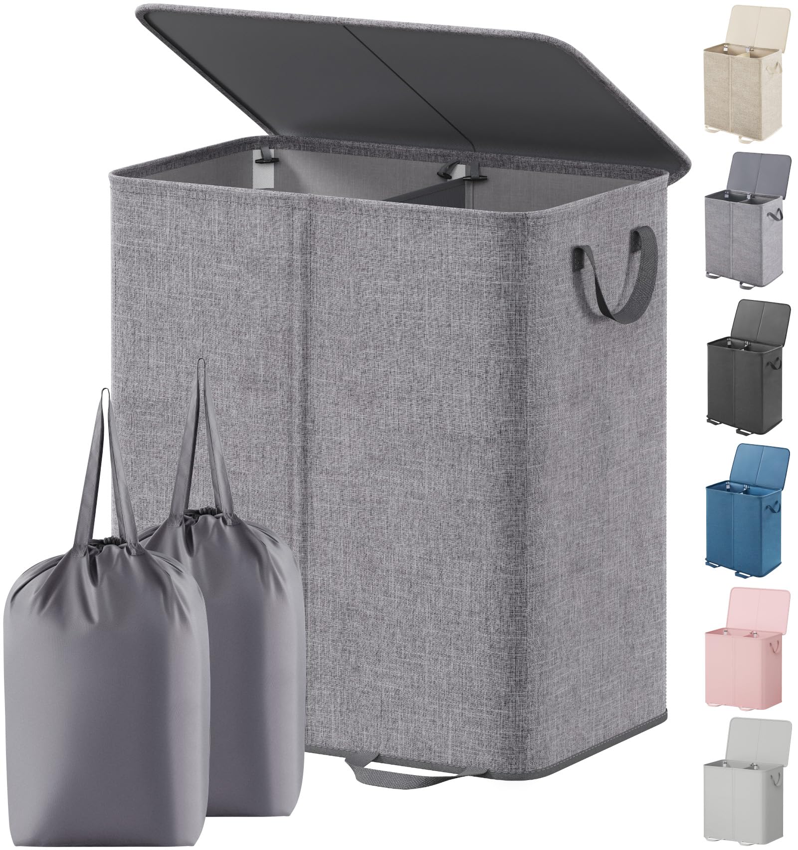 Lifewit double hamper front view showing neat design and hidden laundry benefit