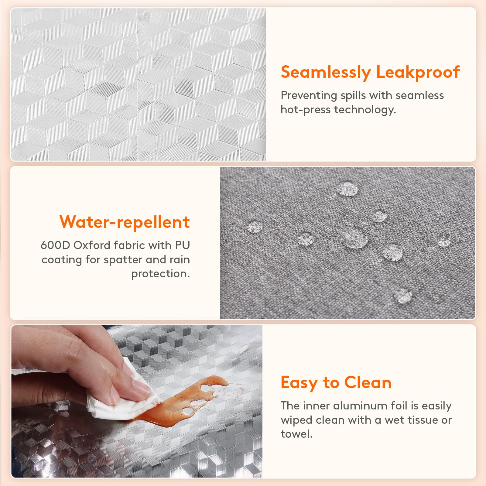 Lifewit close-up of seamless aluminum foil lining showing leak-resistant insulation benefit