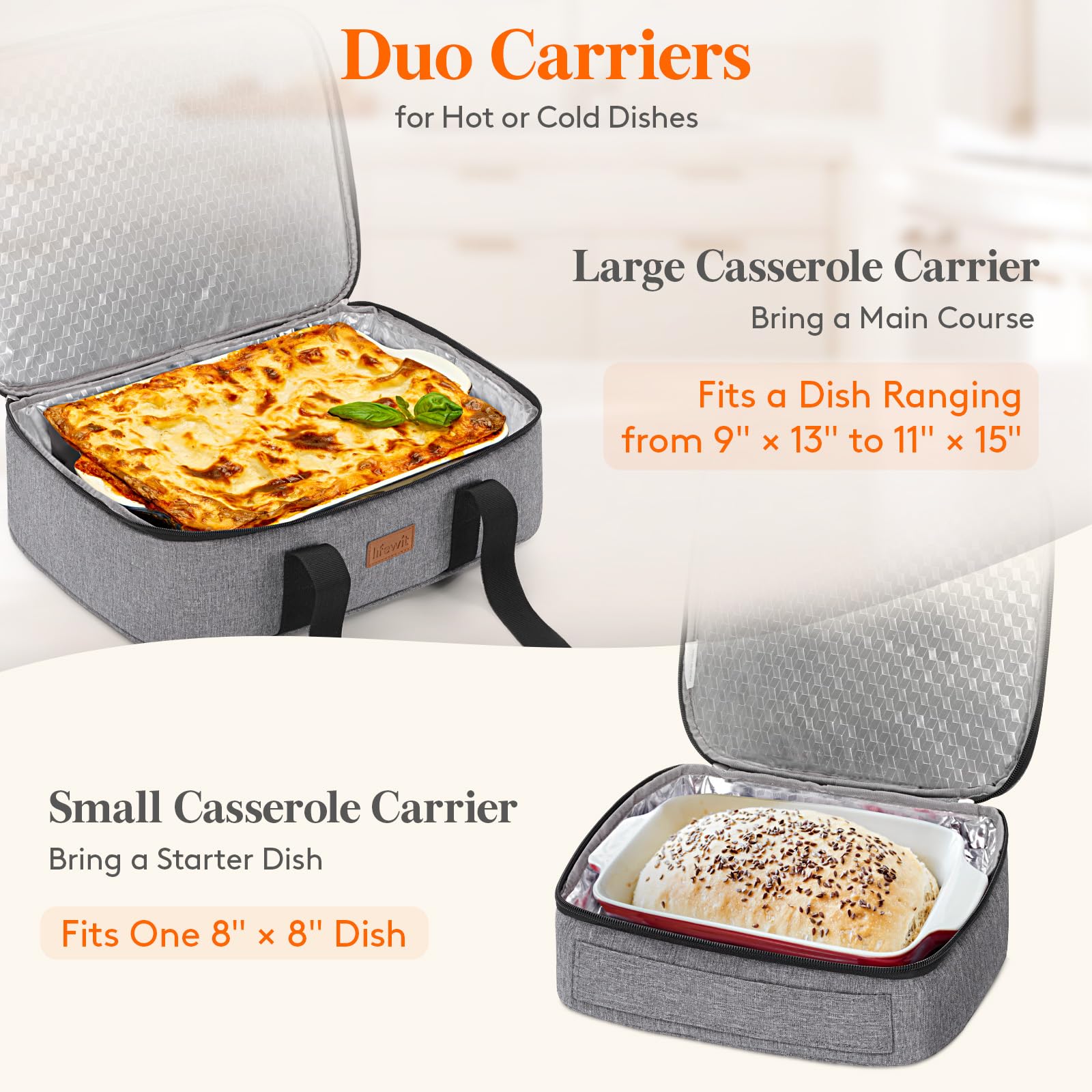 Lifewit open large compartment with a baking pan, keeping casseroles secure and insulated