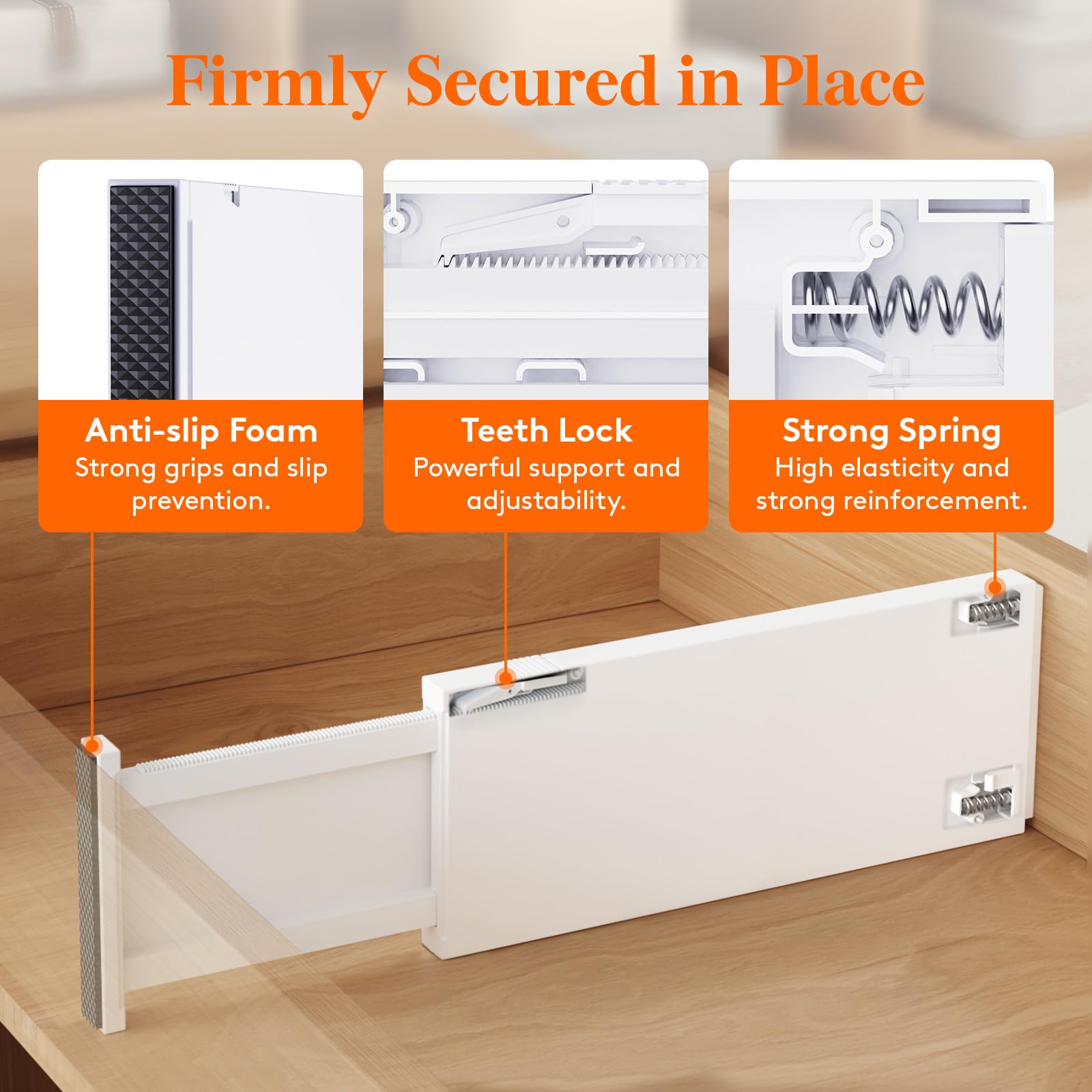 Lifewit divider expanded inside drawer creating neat compartments