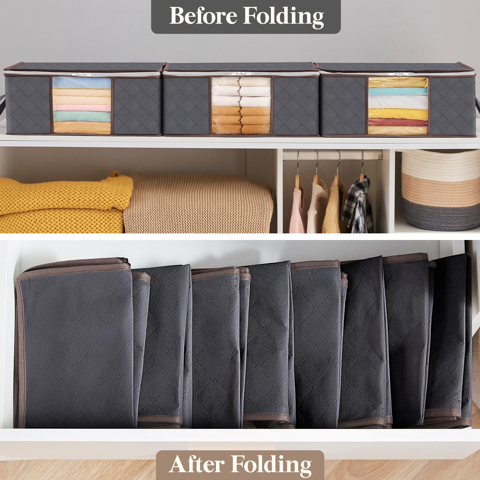 Lifewit storage bag filled with bedding on a shelf showing neat organization
