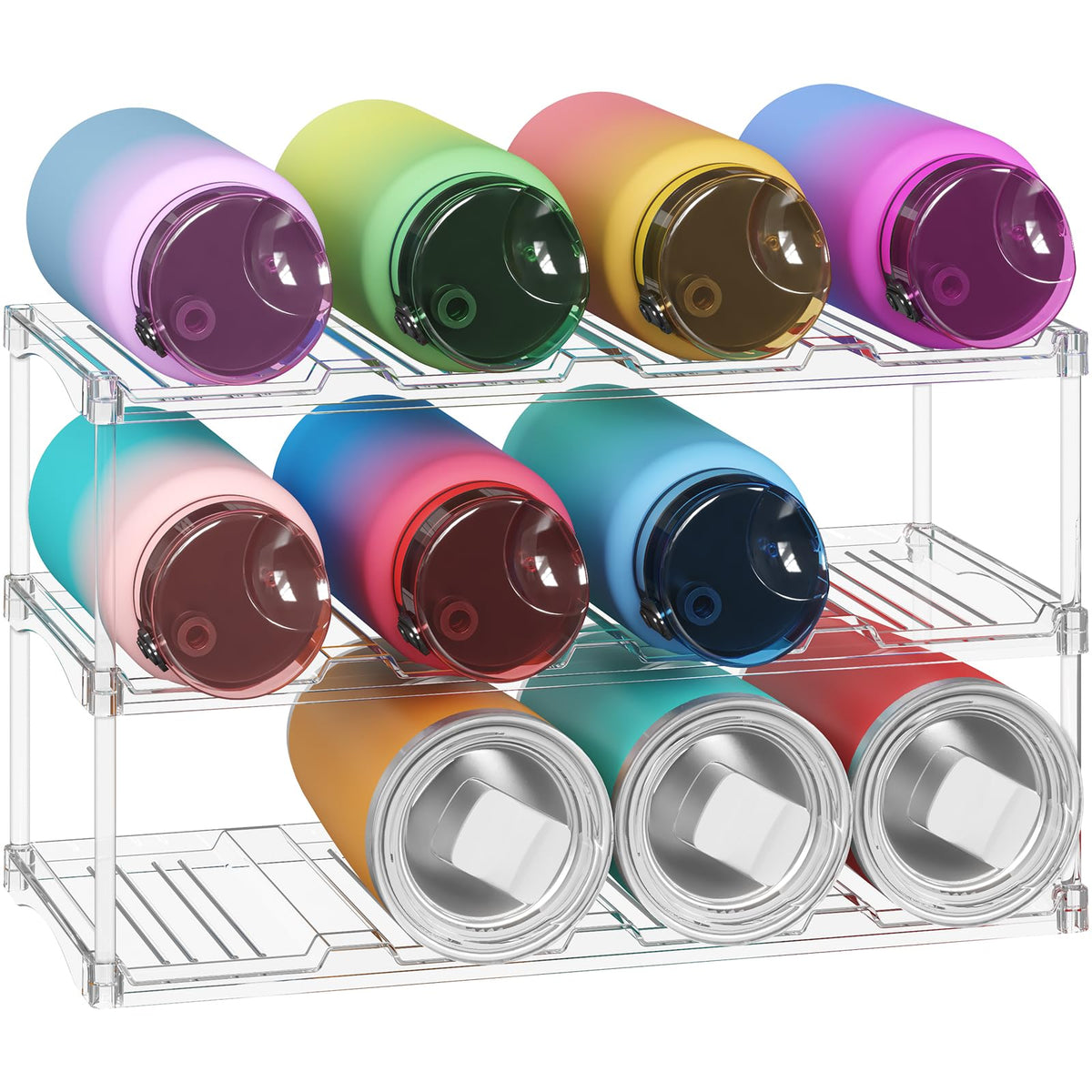Lifewit front view of clear tumbler organizer showing neat bottle display