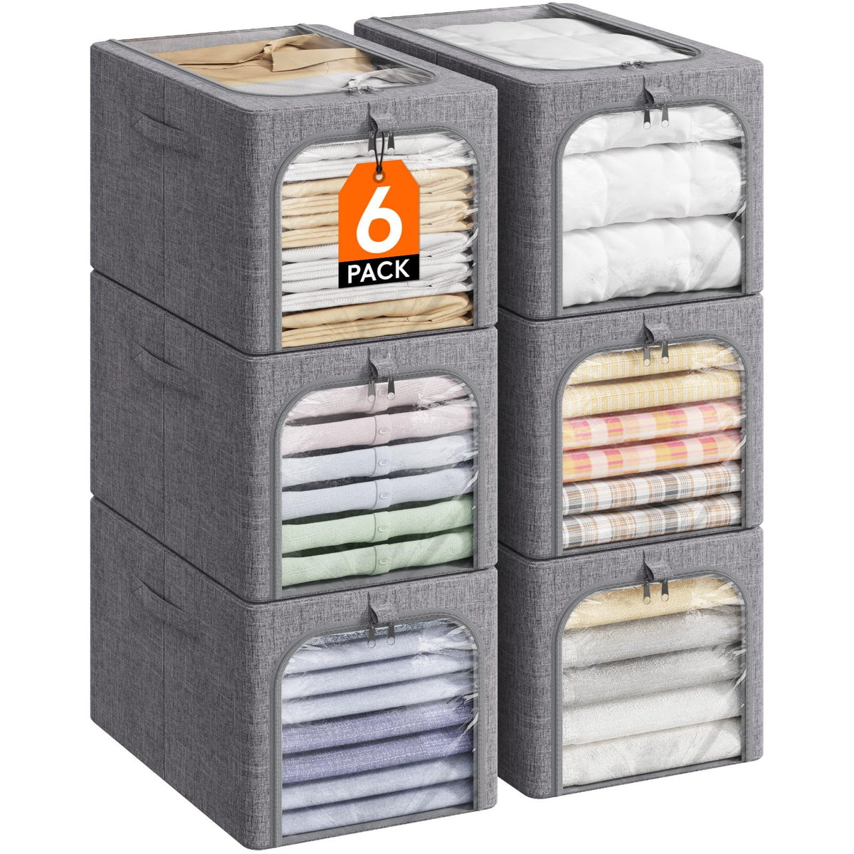 Lifewit front view of six-pack storage bins, clear organization benefit
