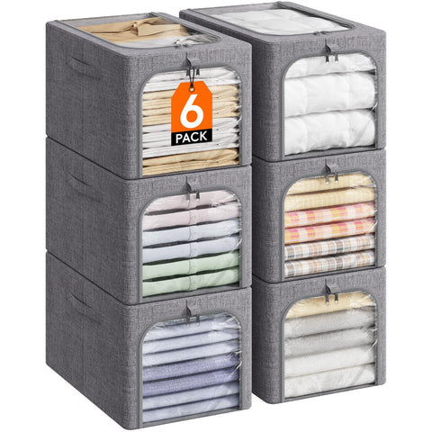 Lifewit front view of six-pack storage bins, clear organization benefit