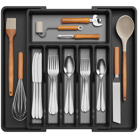 Lifewit front view of expanded organizer showing neat utensil layout and easy access