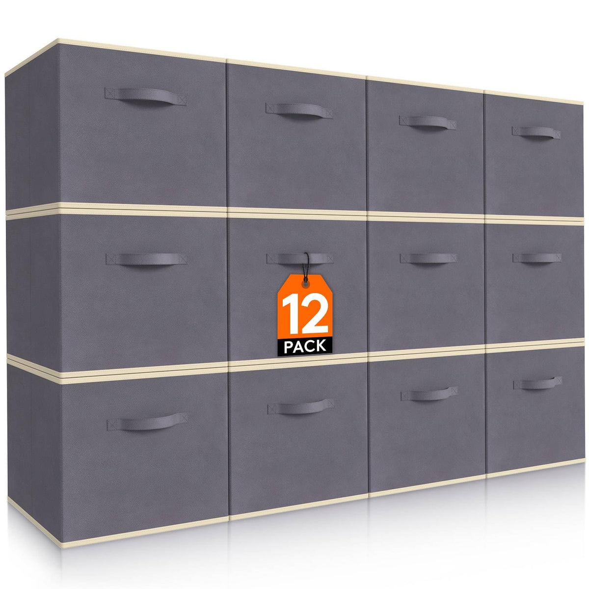 Lifewit front view of 12-pack gray cubes showing neat storage and easy organization