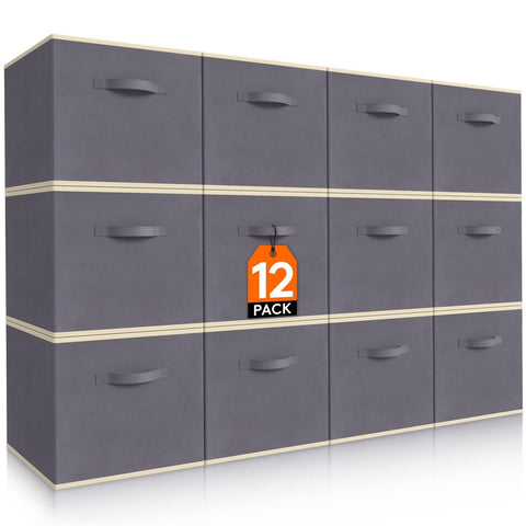 Lifewit front view of 12-pack gray cubes showing neat storage and easy organization