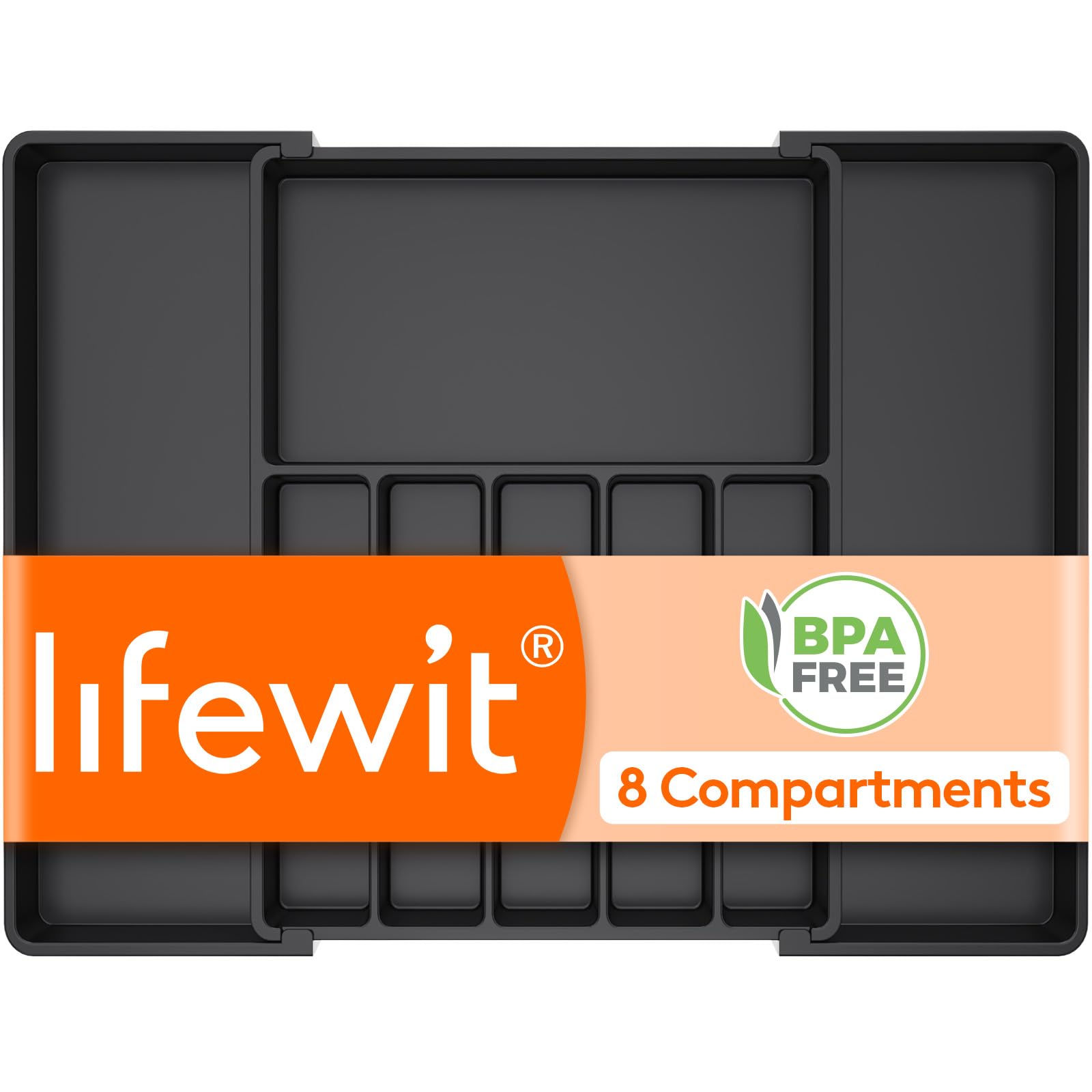 Lifewit organizer front view showing tray and compartments for quick access