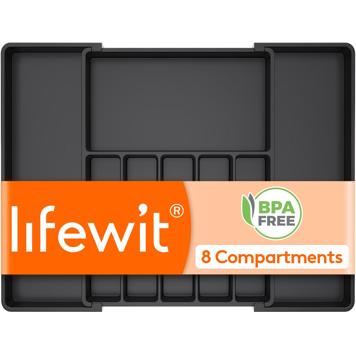 Lifewit organizer front view showing tray and compartments for quick access