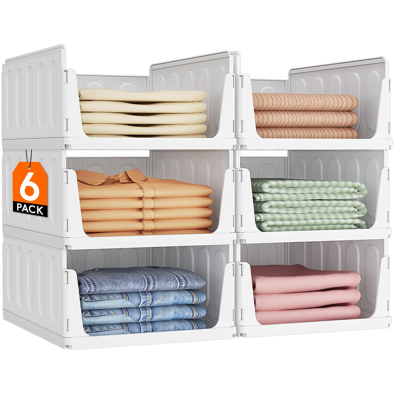 Lifewit front view of six-pack stackable bins showing neat storage benefit