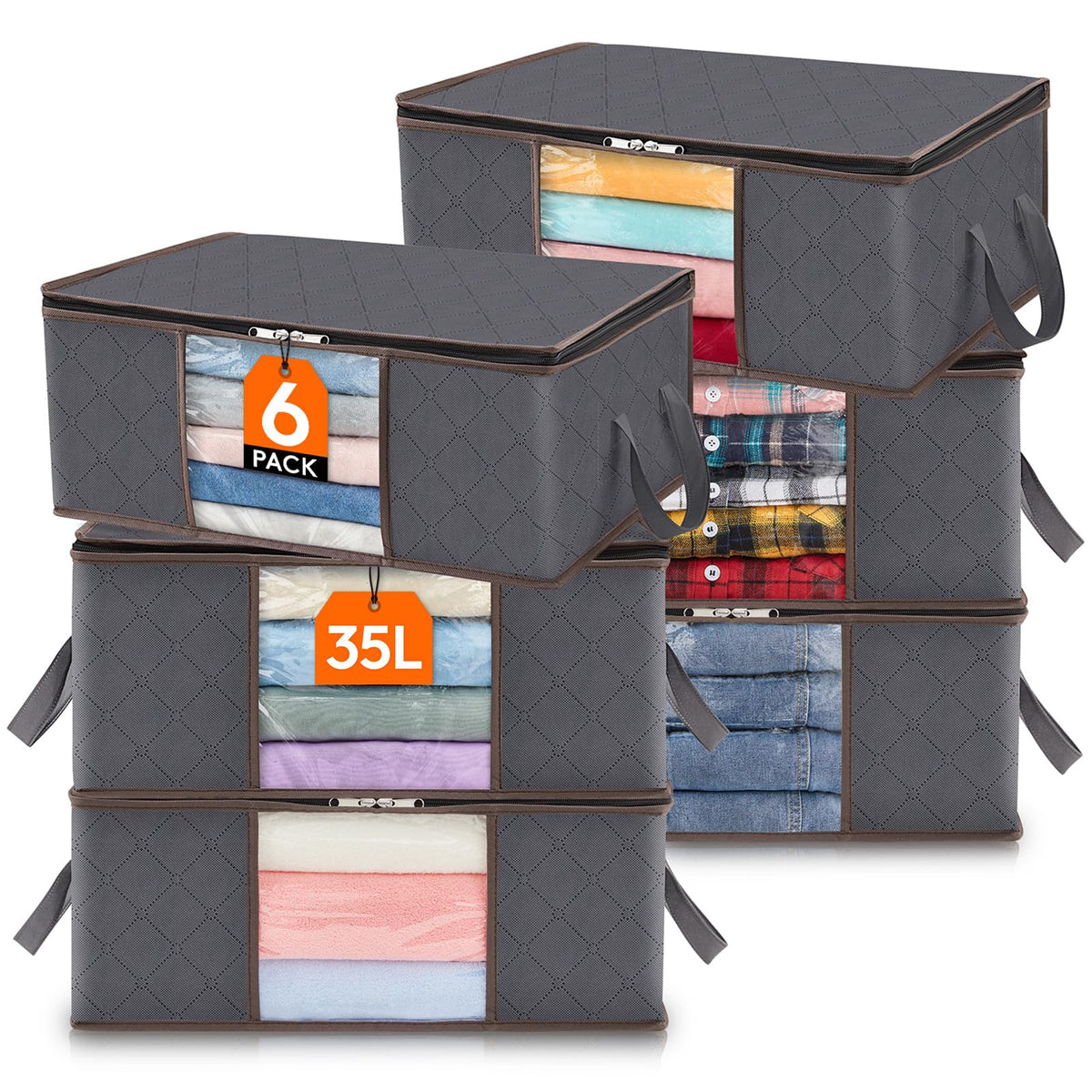 Lifewit front view showing six gray foldable storage bags and organized look