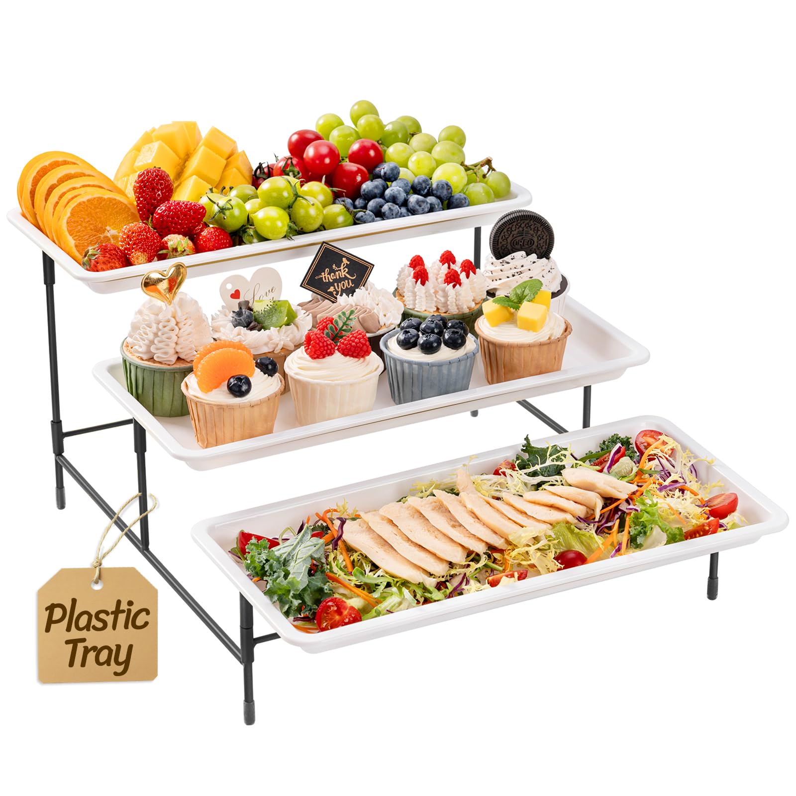 Lifewit front view of assembled 3-tier serving tray showing elevated display benefit
