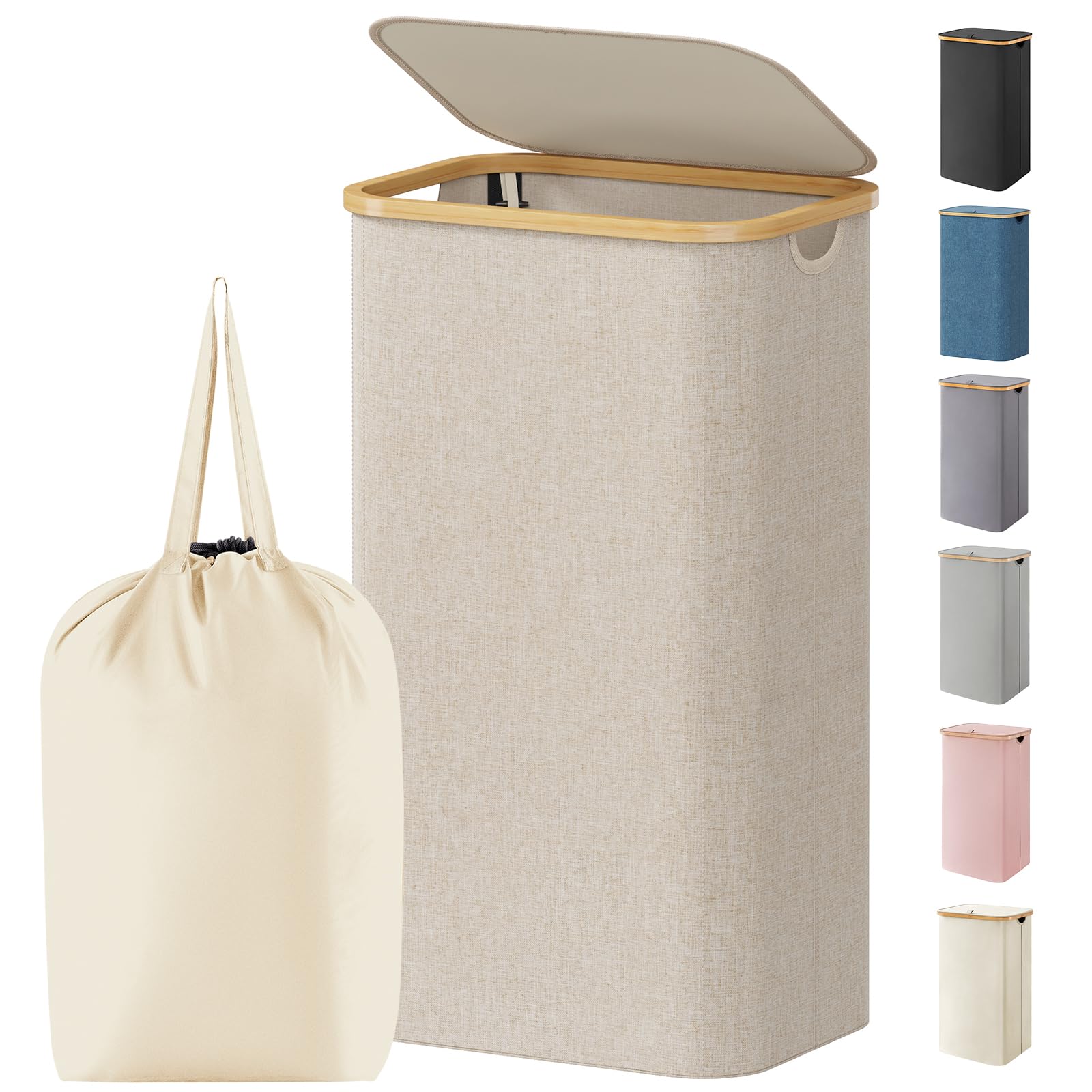 Lifewit front view of beige laundry basket showing tidy storage benefit