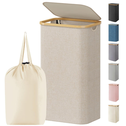 Lifewit front view of beige laundry basket showing tidy storage benefit
