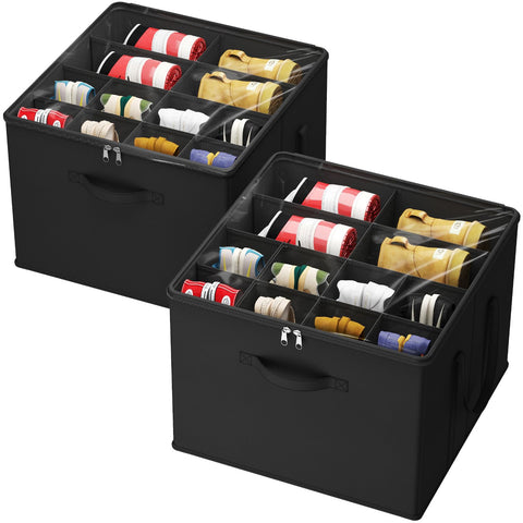 Lifewit front view of two black shoe organizer boxes showing stacked neatness and space saving