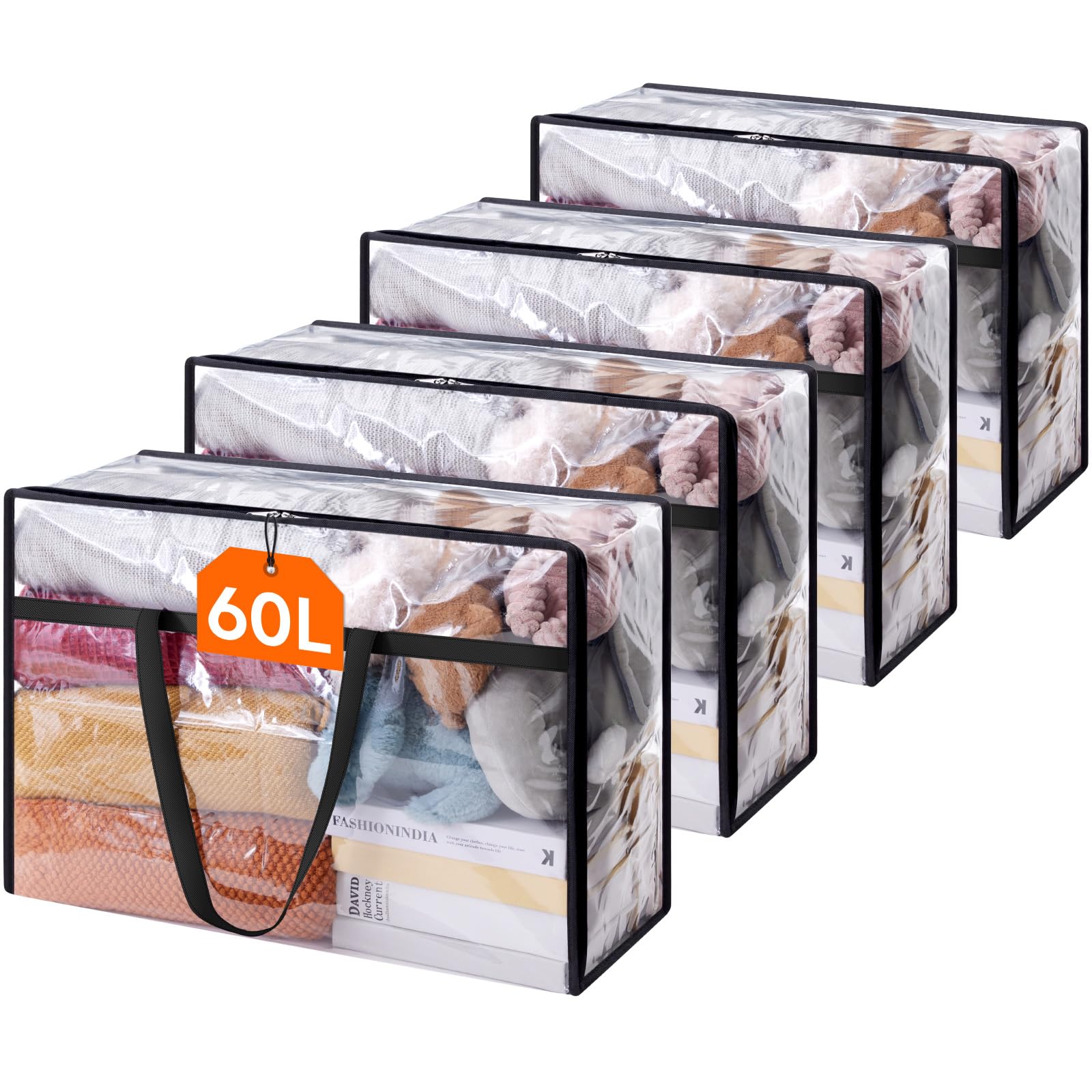 Lifewit front view clear storage bag showing roomy 60L capacity and visibility