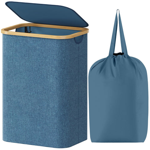 Lifewit front view dark blue laundry basket shows large capacity and tidy storage