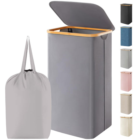 Lifewit front view of gray laundry basket showing tidy storage benefit