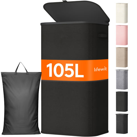 Lifewit front view of tall 105L hamper shows clean storage and space saving