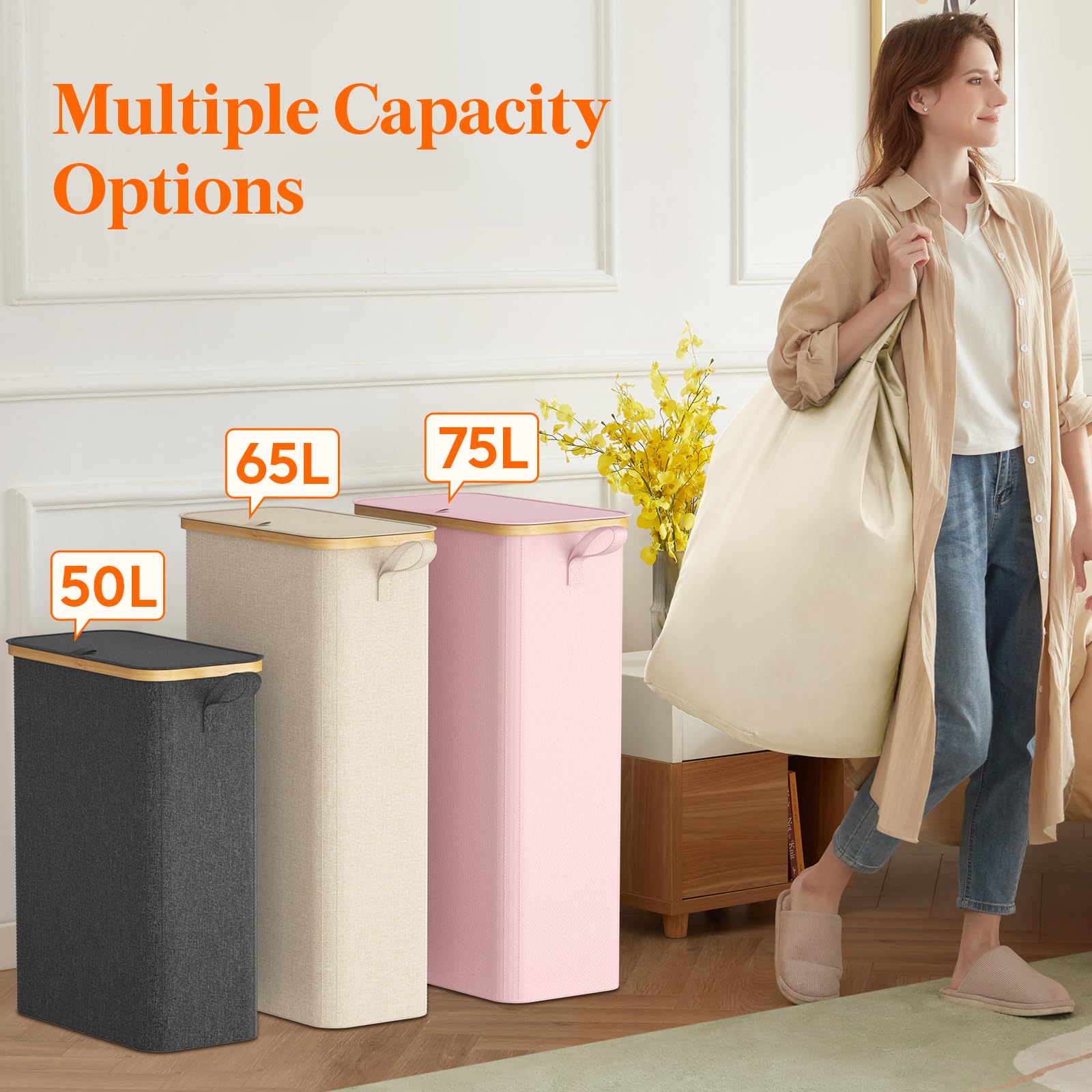 Lifewit laundry hamper placed in a small bathroom demonstrating practical use