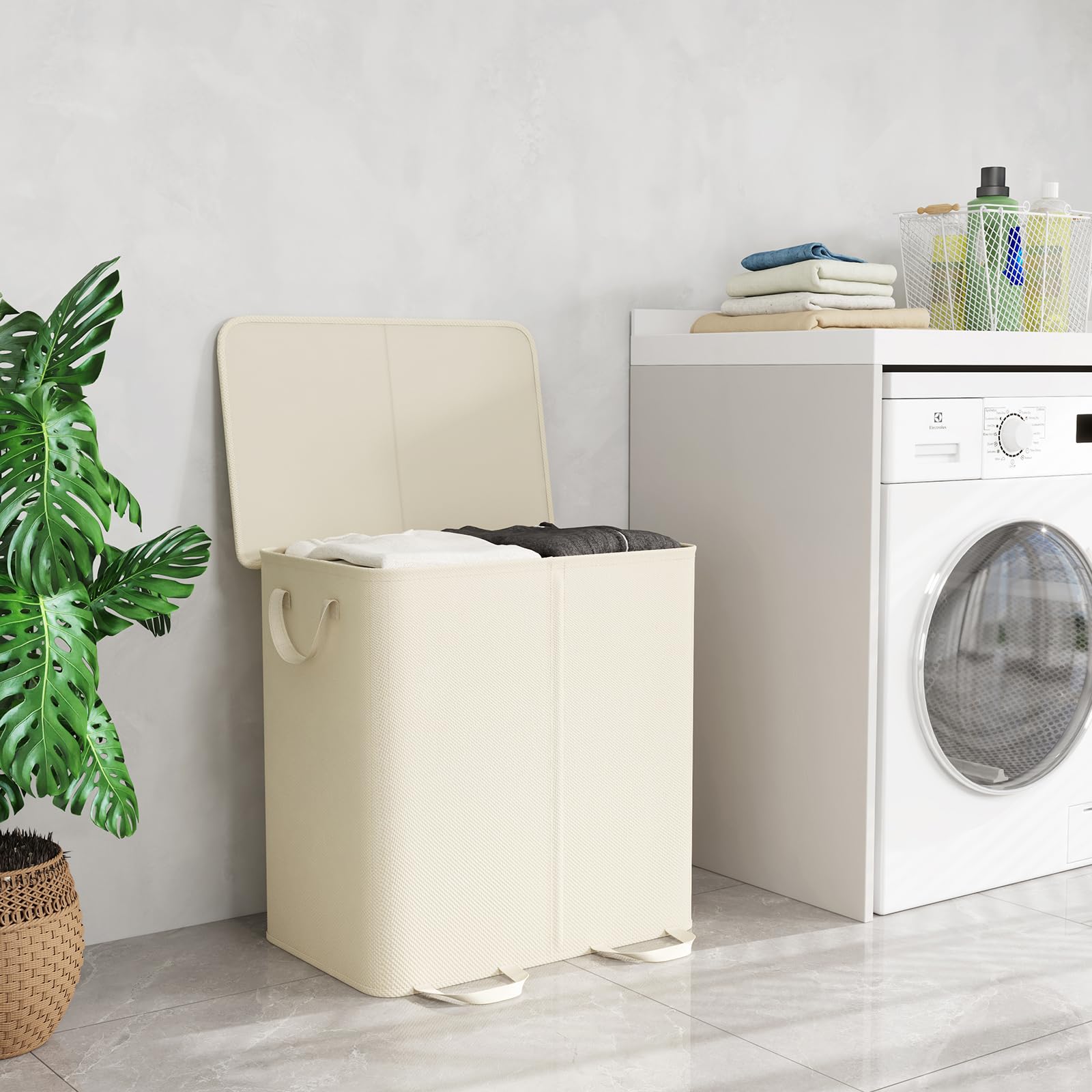 Lifewit in bedroom scene highlighting discrete, decorative laundry storage