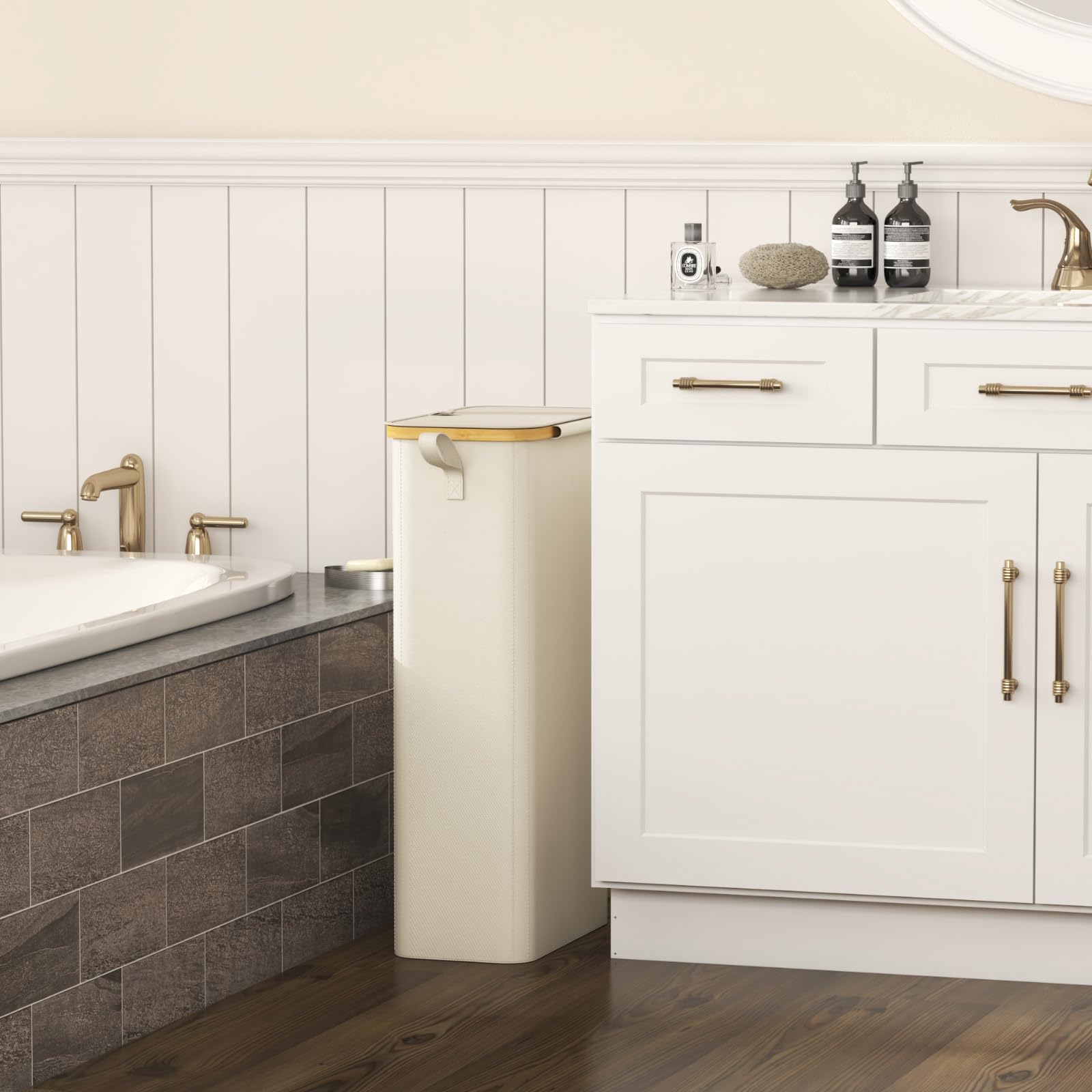 Lifewit hamper side profile fitting in a tight hallway to save floor space