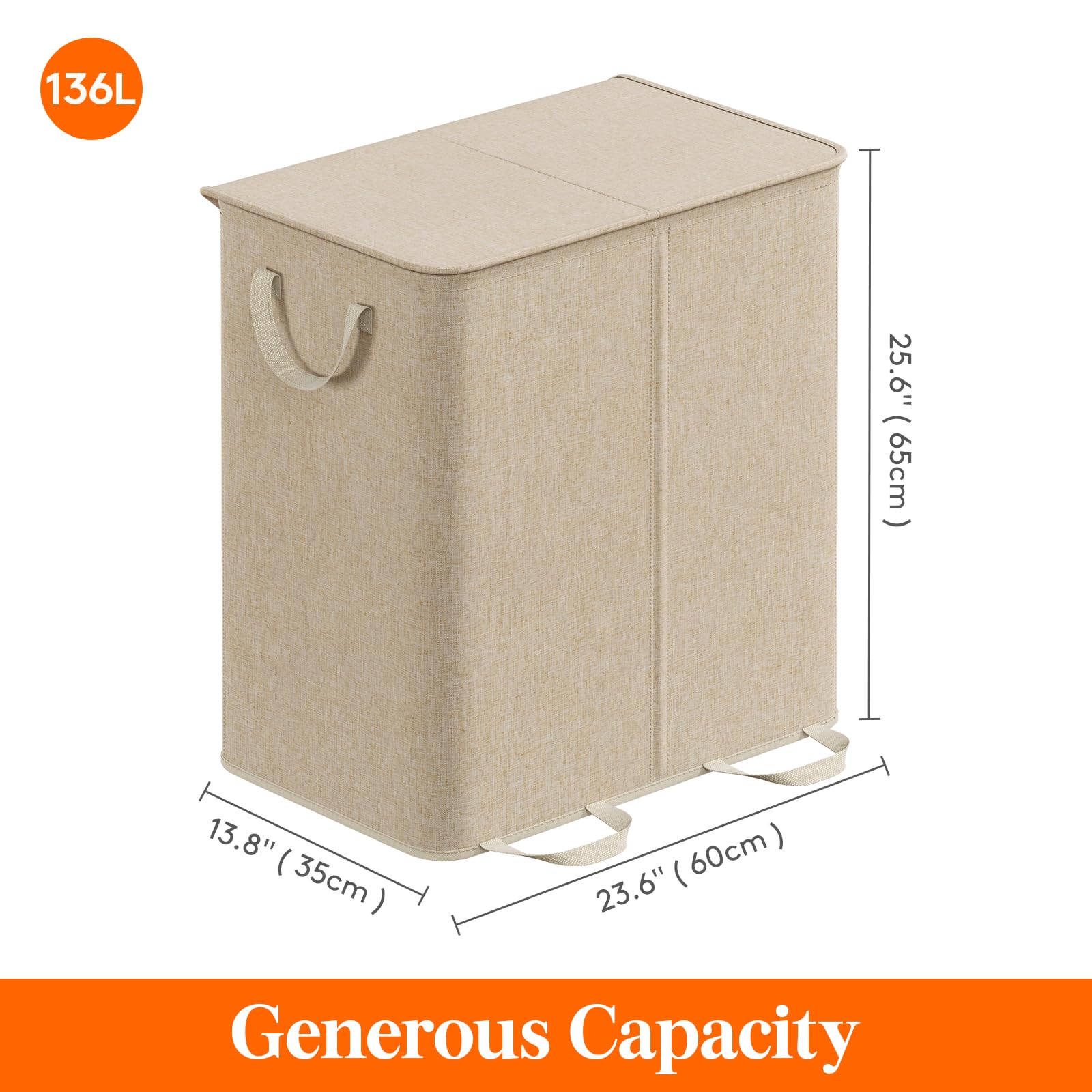 Lifewit hamper next to person showing generous 136L capacity benefit