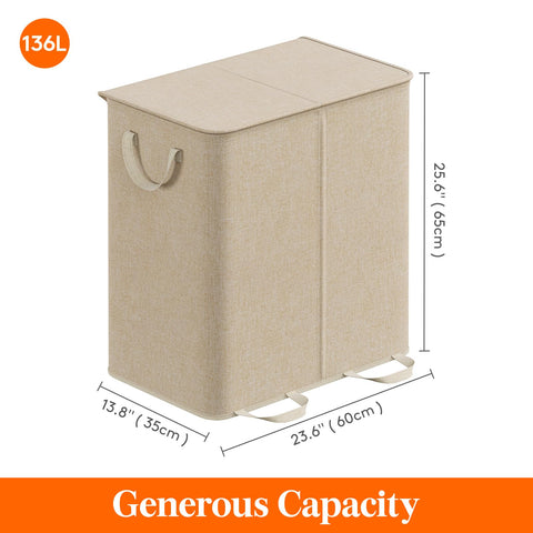 Lifewit hamper next to person showing generous 136L capacity benefit