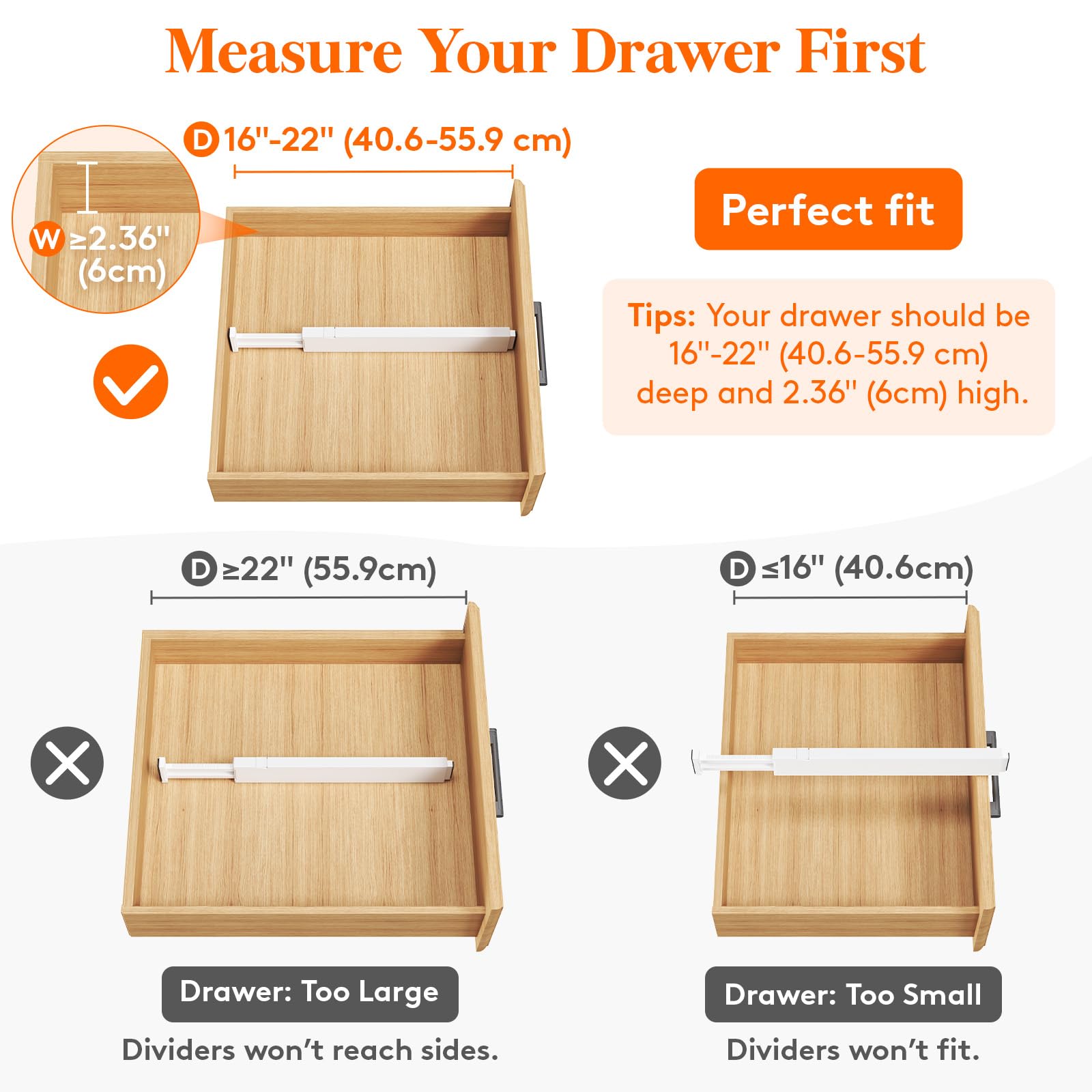 Lifewit dividers installed vertically creating tidy utensil rows
